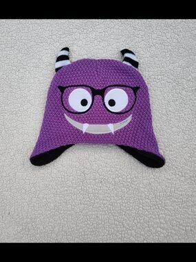 Purple Monster Earflap Hat with Glasses Design